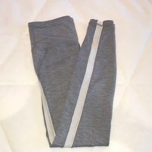 gray athleta leggings with white side netting